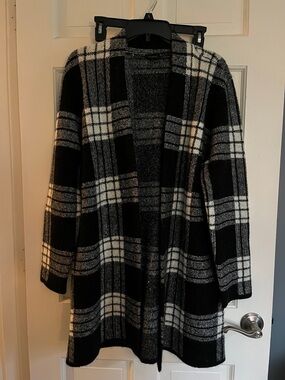 Talbots Black and White Plaid Open Cardigan